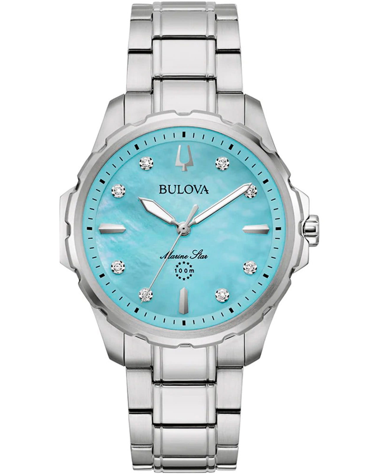 Bulova Bulova Marine Star Ladies 96P248  96P248 кварцевые женские часы голубой циферблат, браслет нержавеющая сталь — вид спереди