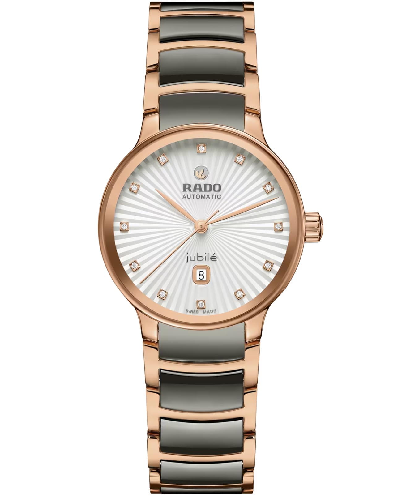 Rado Rado Centrix Automatic Diamonds R30019742 Automatic R30019742 механические женские часы белый циферблат, браслет высокотехнологичная керамика + нержавеющая сталь с pvd покрытием — вид спереди