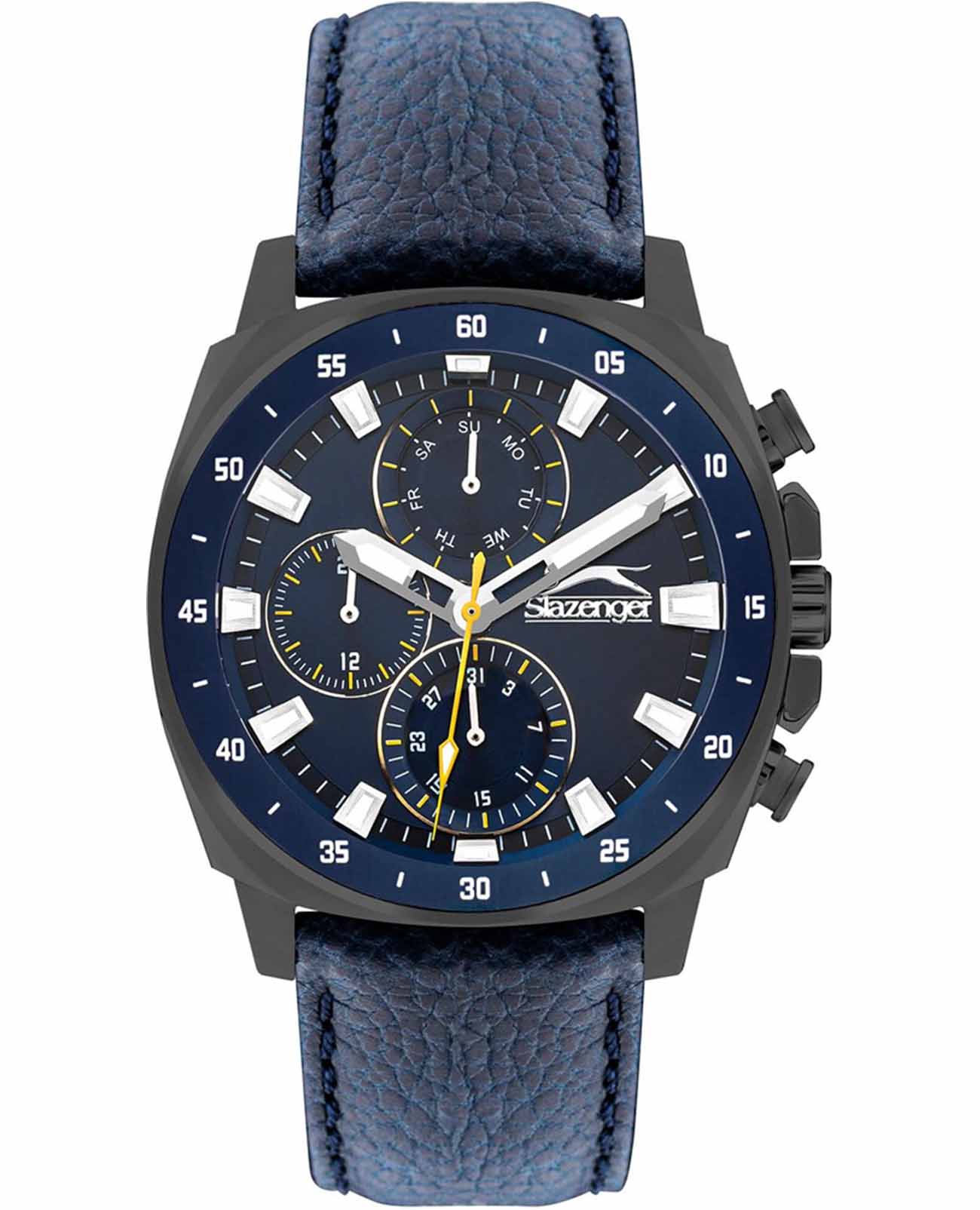 Slazenger Slazenger SL.09.2293.2.03  SL.09.2293.2.03 кварцевые мужские часы синий циферблат, браслет кожаный — вид спереди