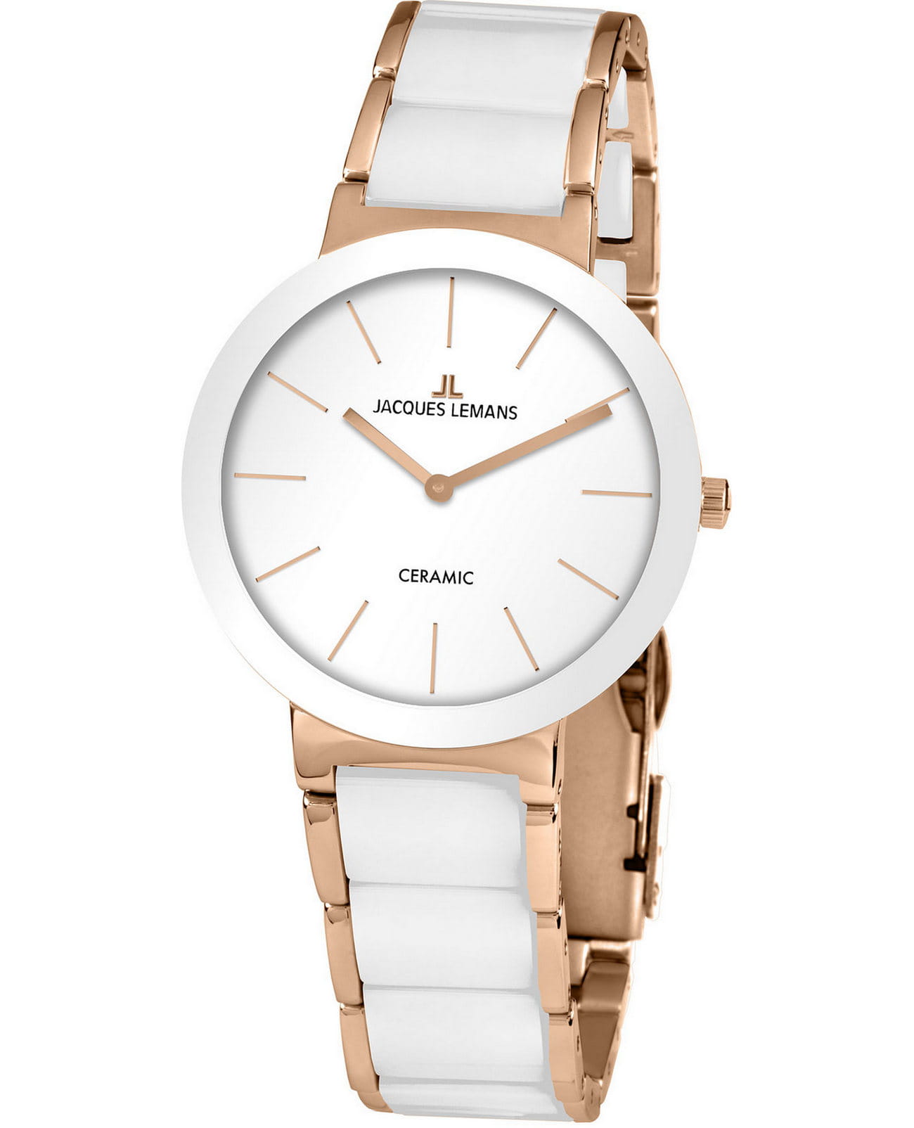 Jacques Lemans Jacques Lemans High Tech Ceramic 42-8D  42-8D кварцевые мужские часы белый циферблат, браслет керамика — вид спереди