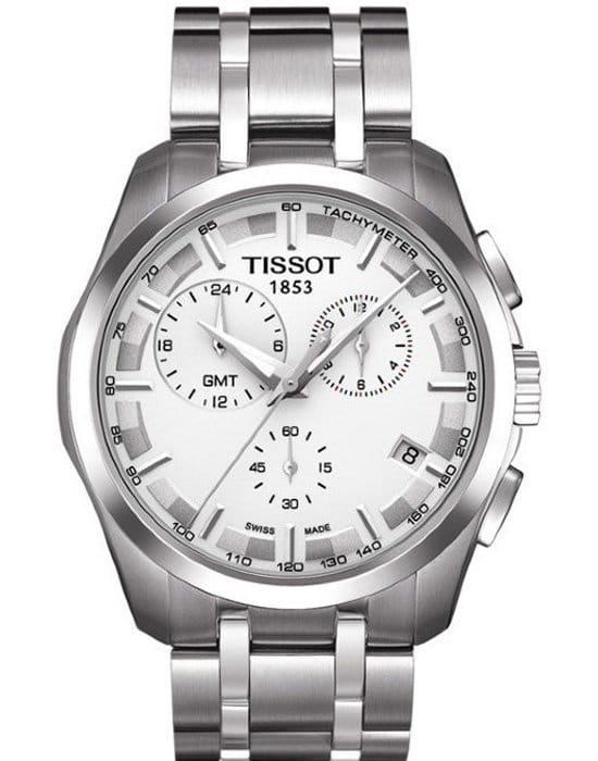 Tissot Tissot Couturier GMT T035.439.11.031.00 Couturier T0354391103100 кварцевые мужские часы белый циферблат, браслет нержавеющая сталь — вид спереди