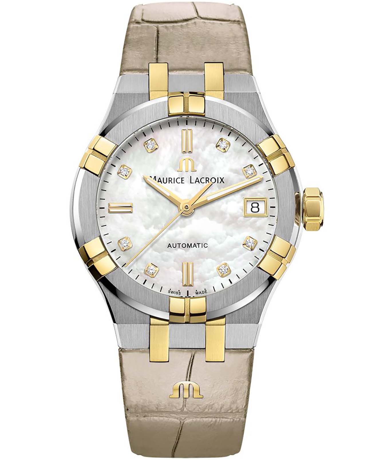 Maurice Lacroix Maurice Lacroix Aikon Automatic AI6006-PVY11-170-1  AI6006-PVY11-170-1 механические женские часы перламутровый циферблат, браслет кожаный — вид спереди