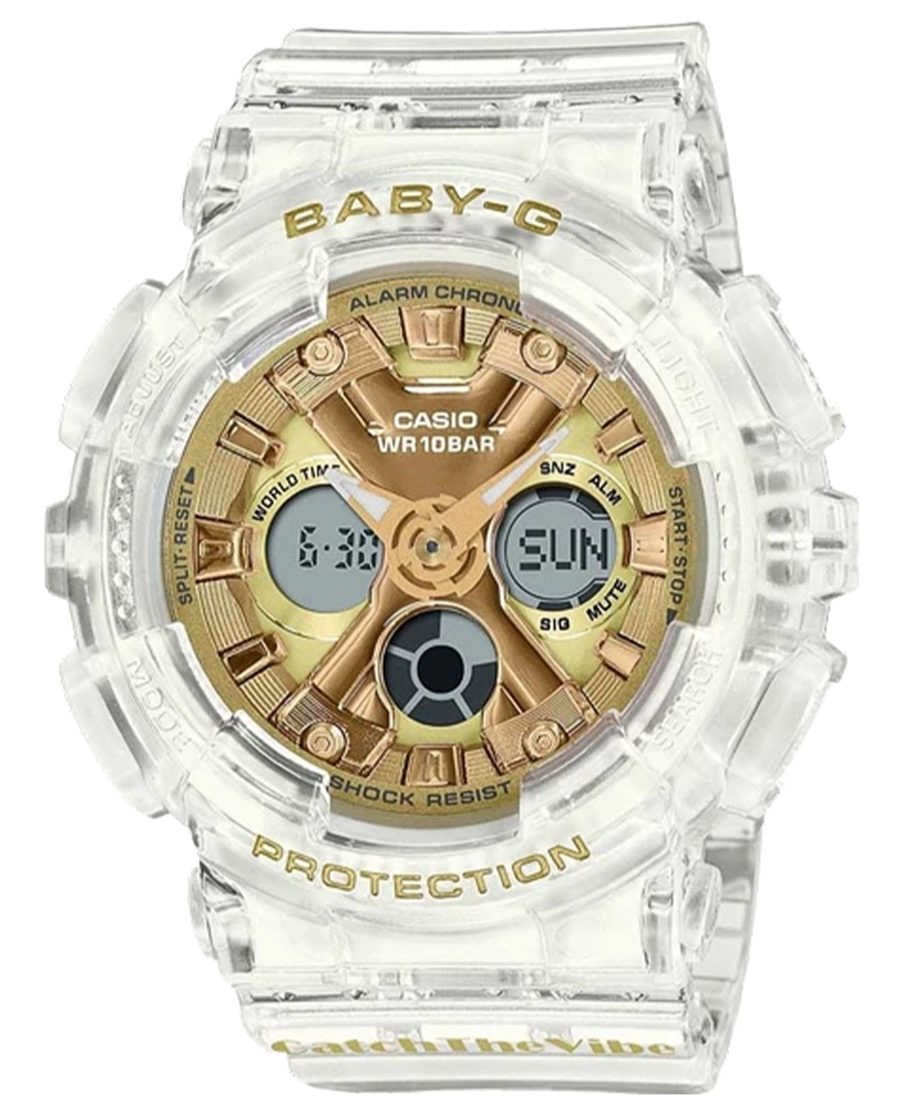 Casio Casio Baby-G BA-130CVG-7A  BA-130CVG-7A кварцевые женские часы золотой циферблат, браслет пластик — вид спереди
