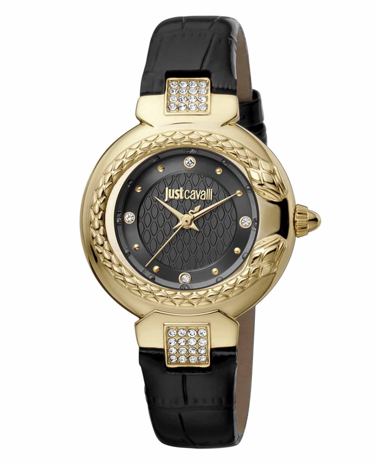 Just Cavalli Just Cavalli animalier jc1l174l0025  jc1l174l0025 кварцевые женские часы черный циферблат, браслет кожа + текстиль — вид спереди
