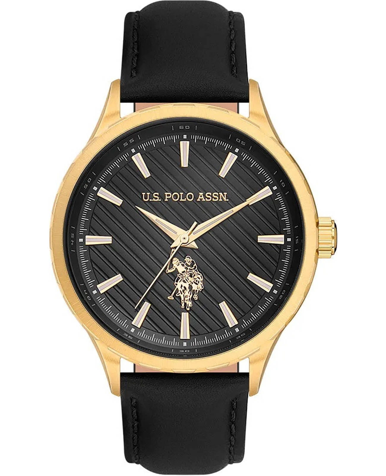 U.S. Polo Assn. U.S. Polo Assn. Fundamental USPA1069-07  USPA1069-07 кварцевые мужские часы черный циферблат, браслет кожаный — вид спереди