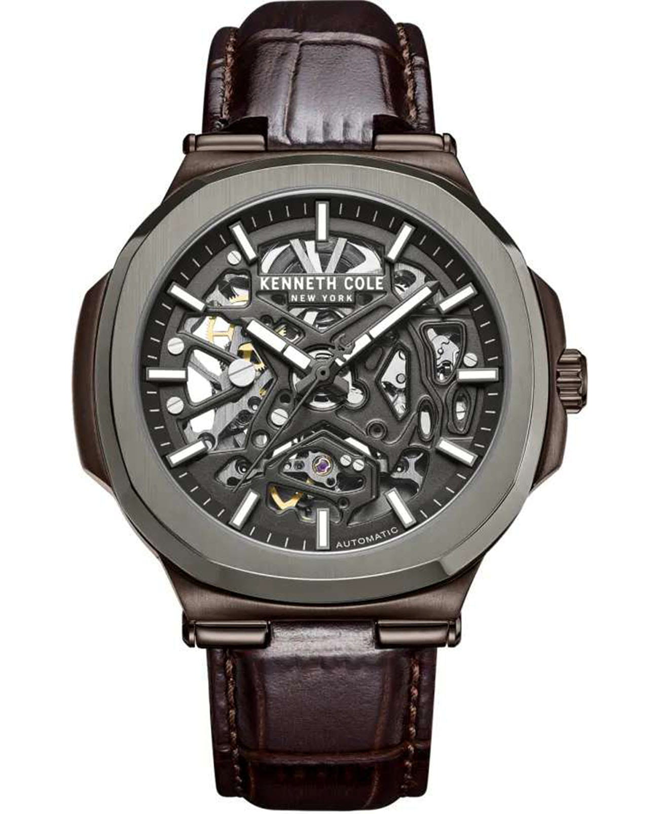 Kenneth Cole Kenneth Cole Automatic KCWGX0080503  KCWGX0080503 механические мужские часы серый циферблат, браслет кожаный — вид спереди