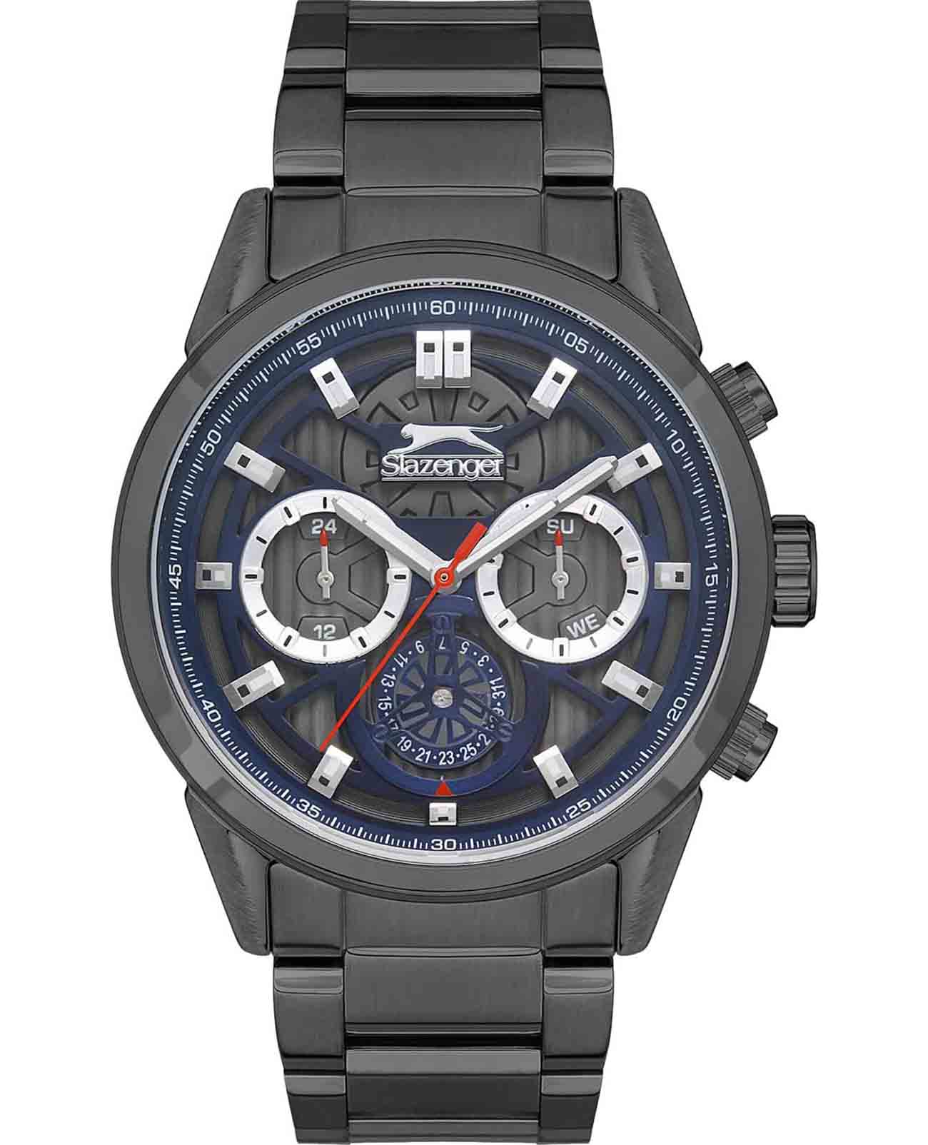 Slazenger Slazenger SL.09.2157.2.02  SL.09.2157.2.02 кварцевые мужские часы черный циферблат, браслет суперметалл с ip покрытием — вид спереди