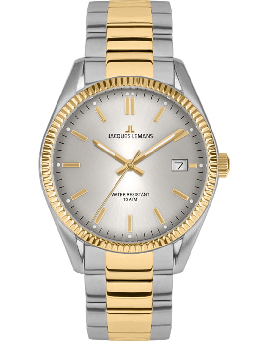 Jacques Lemans Jacques Lemans Derby 50-4J  50-4J кварцевые женские часы серебристый циферблат, браслет нержавеющая сталь с pvd-покрытием — вид спереди