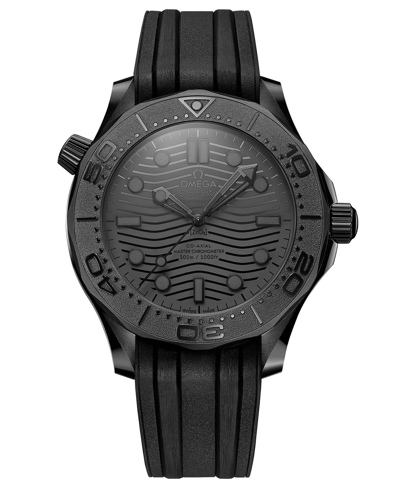 Omega Omega Seamaster Diver 300M 210.92.44.20.01.003 Diver 300m 21092442001003 механические мужские часы черный циферблат, браслет каучук — вид спереди
