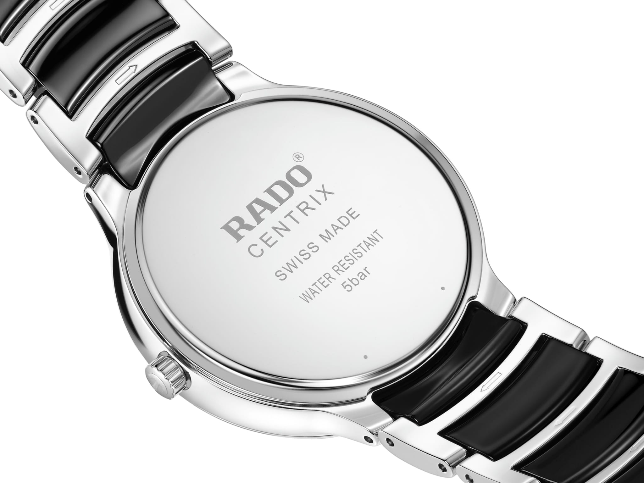 Rado Rado Centrix Diamonds R30021712, centrix швейцария мужские часы на браслете сталь + высокотехнологичная керамика боковой вид