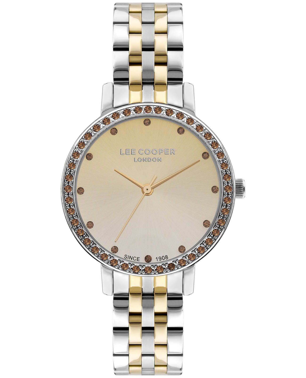 Lee Cooper Lee Cooper LC07590.210  LC07590.210 кварцевые женские часы бежевый циферблат, браслет нержавеющая сталь с ip-покрытием — вид спереди