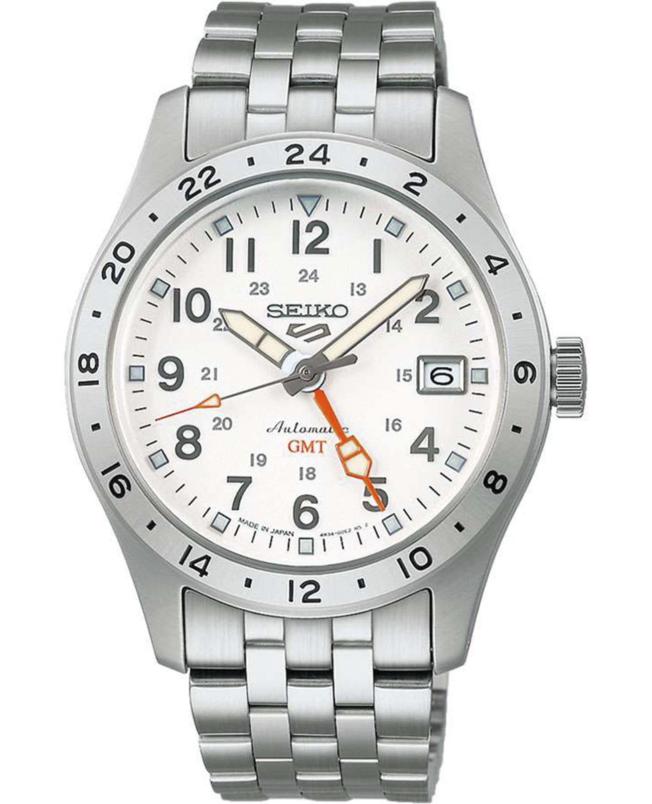 Seiko Seiko 5 Sports SBSC009  SBSC009 механические мужские часы белый циферблат, браслет нержавеющая сталь — вид спереди