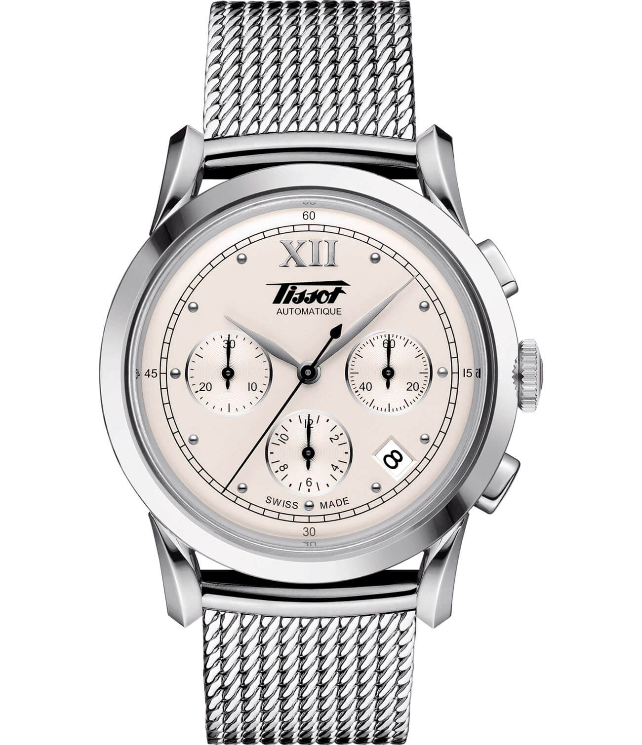 Tissot Tissot Heritage 1948 T66.1.782.33  T66178233 механические мужские часы белый циферблат, браслет нержавеющая сталь — вид спереди