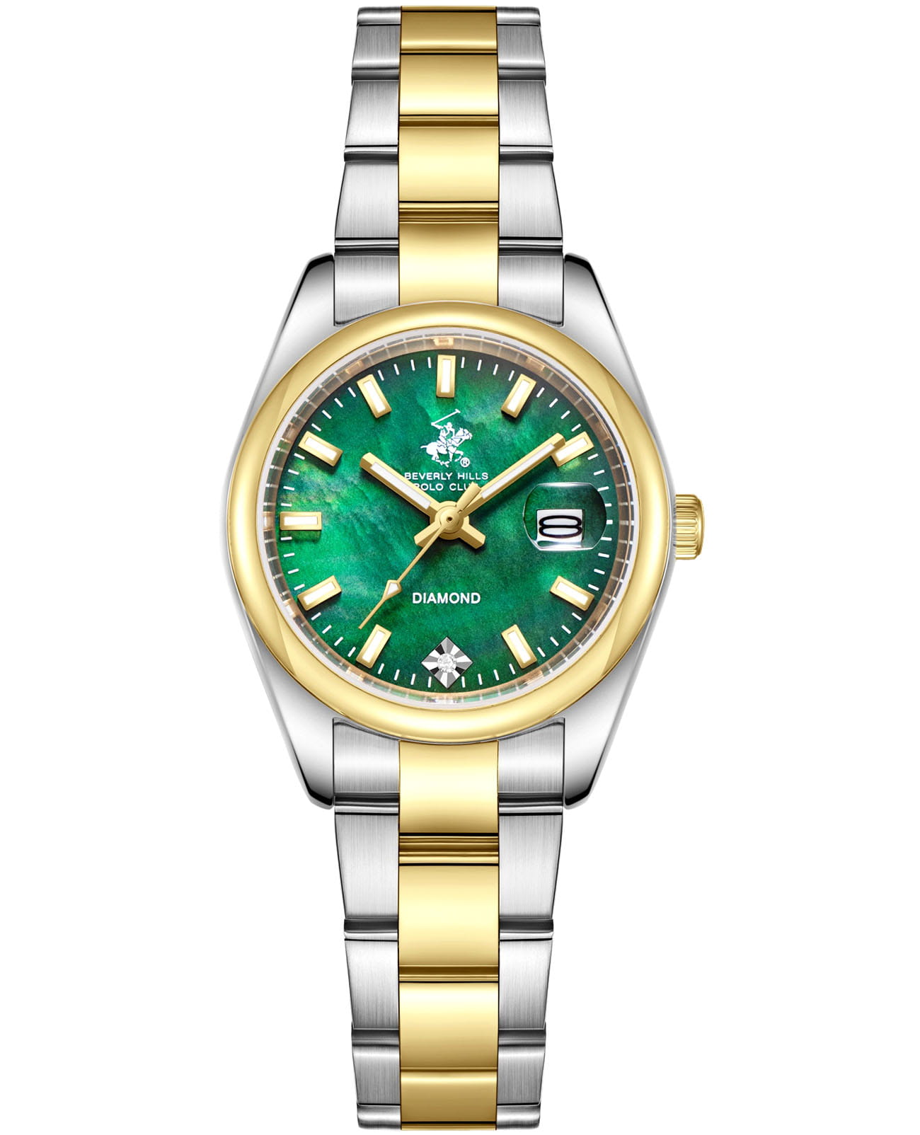 Beverly Hills Polo Club Beverly Hills Polo Club BP3794X.270  BP3794X.270 кварцевые женские часы зеленый циферблат, браслет нержавеющая сталь с ip-покрытием — вид спереди
