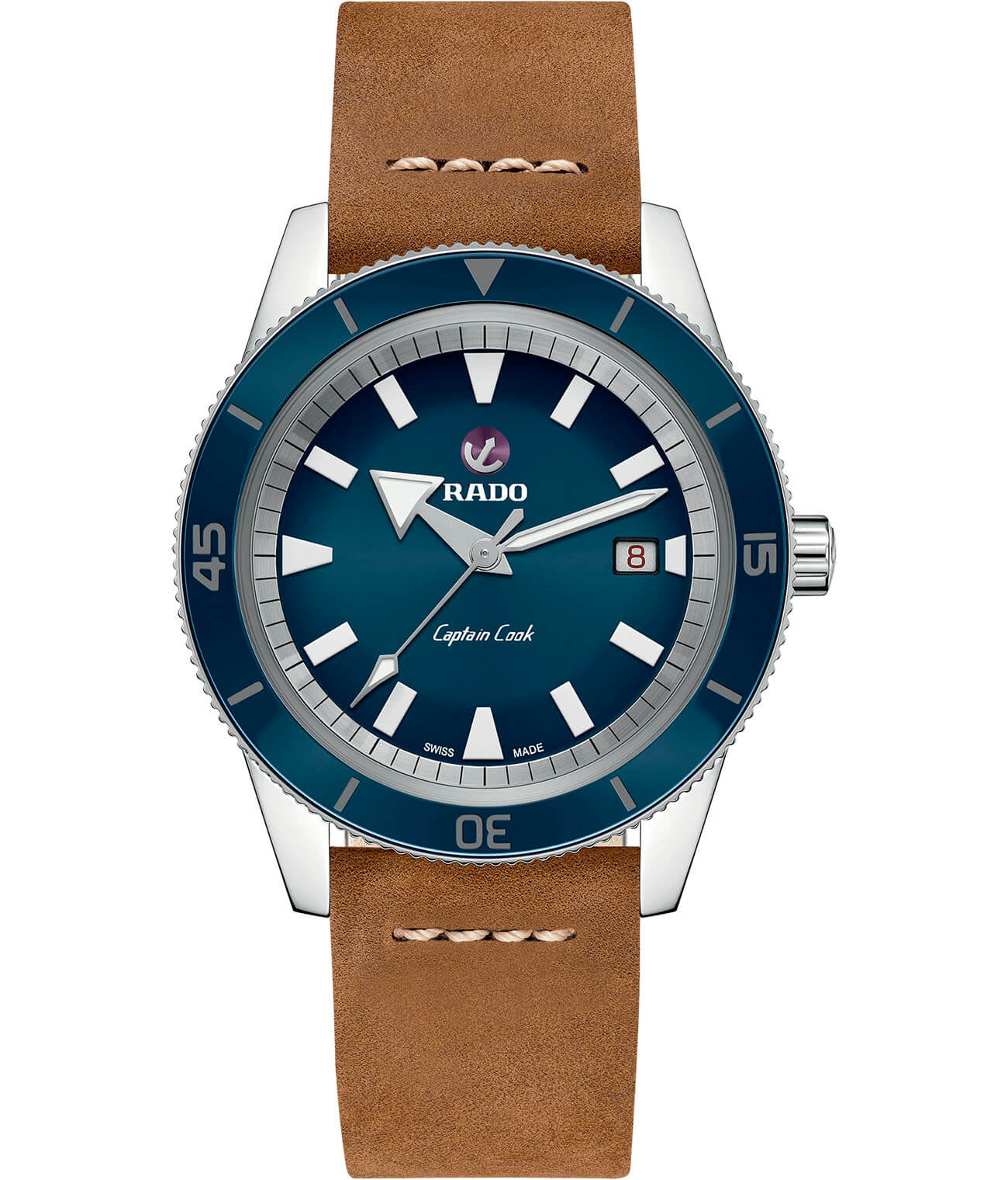 Rado Rado Captain Cook Automatic R32505205 Automatic R32505205 механические мужские часы синий циферблат, браслет кожаный — вид спереди