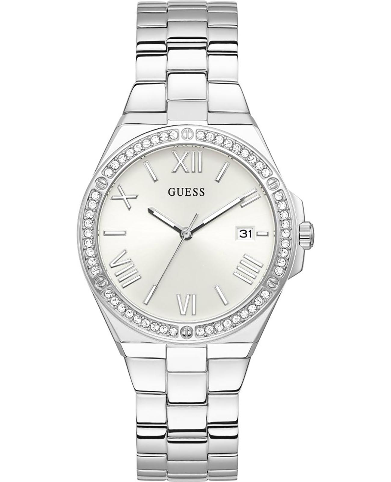 Guess Guess Sport Steel GW0286L1  GW0286L1 кварцевые женские часы серебристый циферблат, браслет нержавеющая сталь — вид спереди