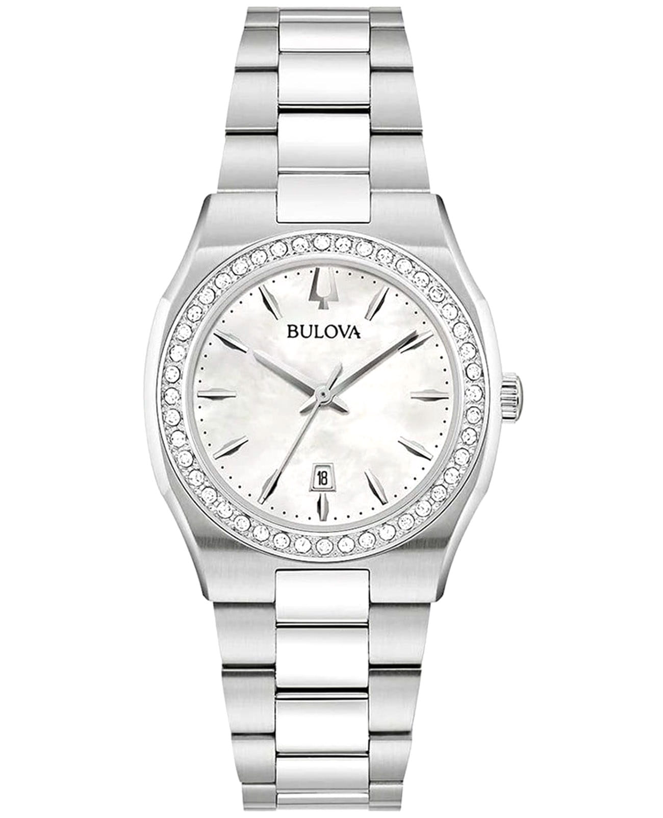 Bulova Bulova Surveyor 96R245  96R245 кварцевые женские часы серебристый циферблат, браслет нержавеющая сталь — вид спереди