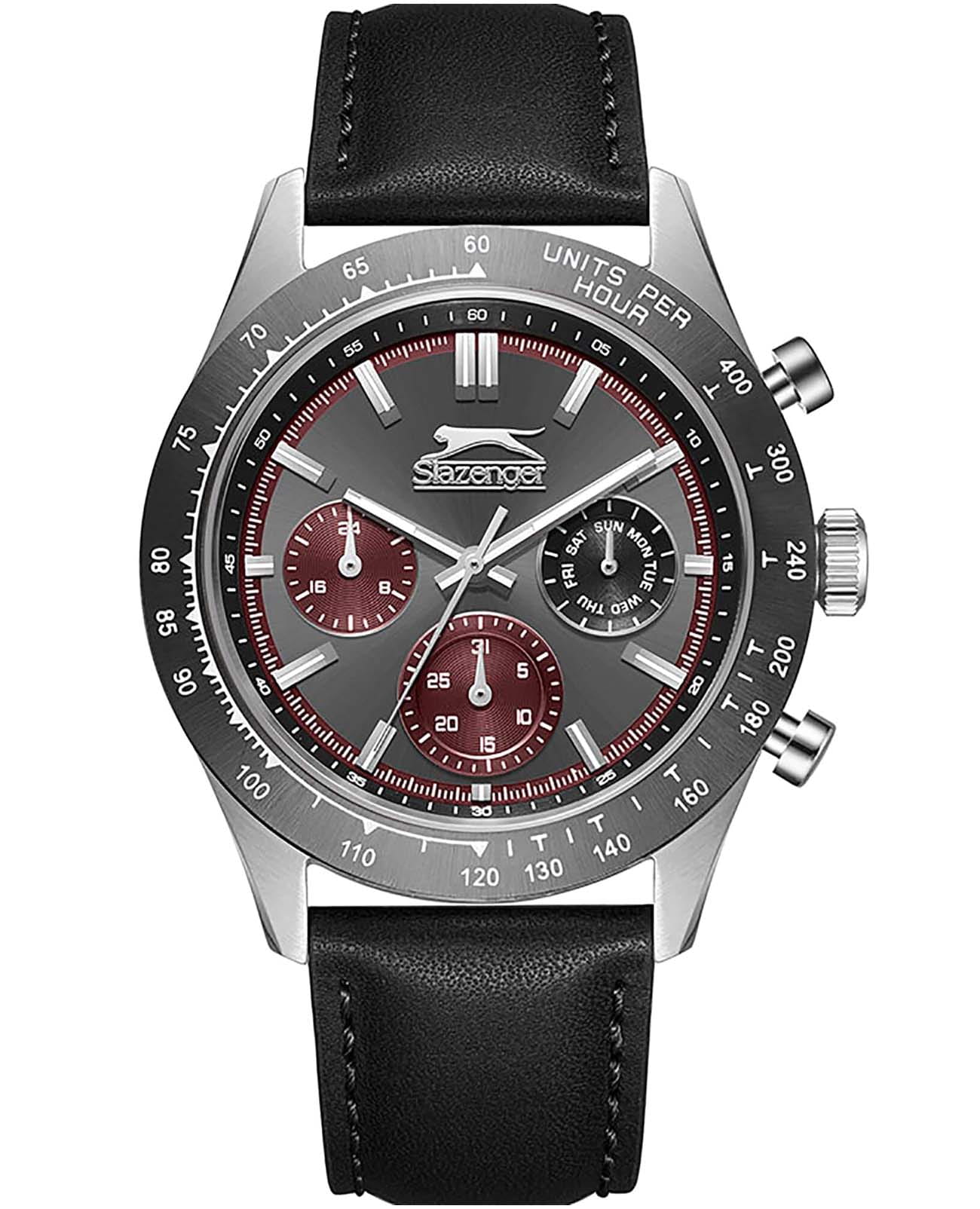 Slazenger Slazenger SL.09.2359.2.03  SL.09.2359.2.03 кварцевые мужские часы черный циферблат, браслет кожаный — вид спереди