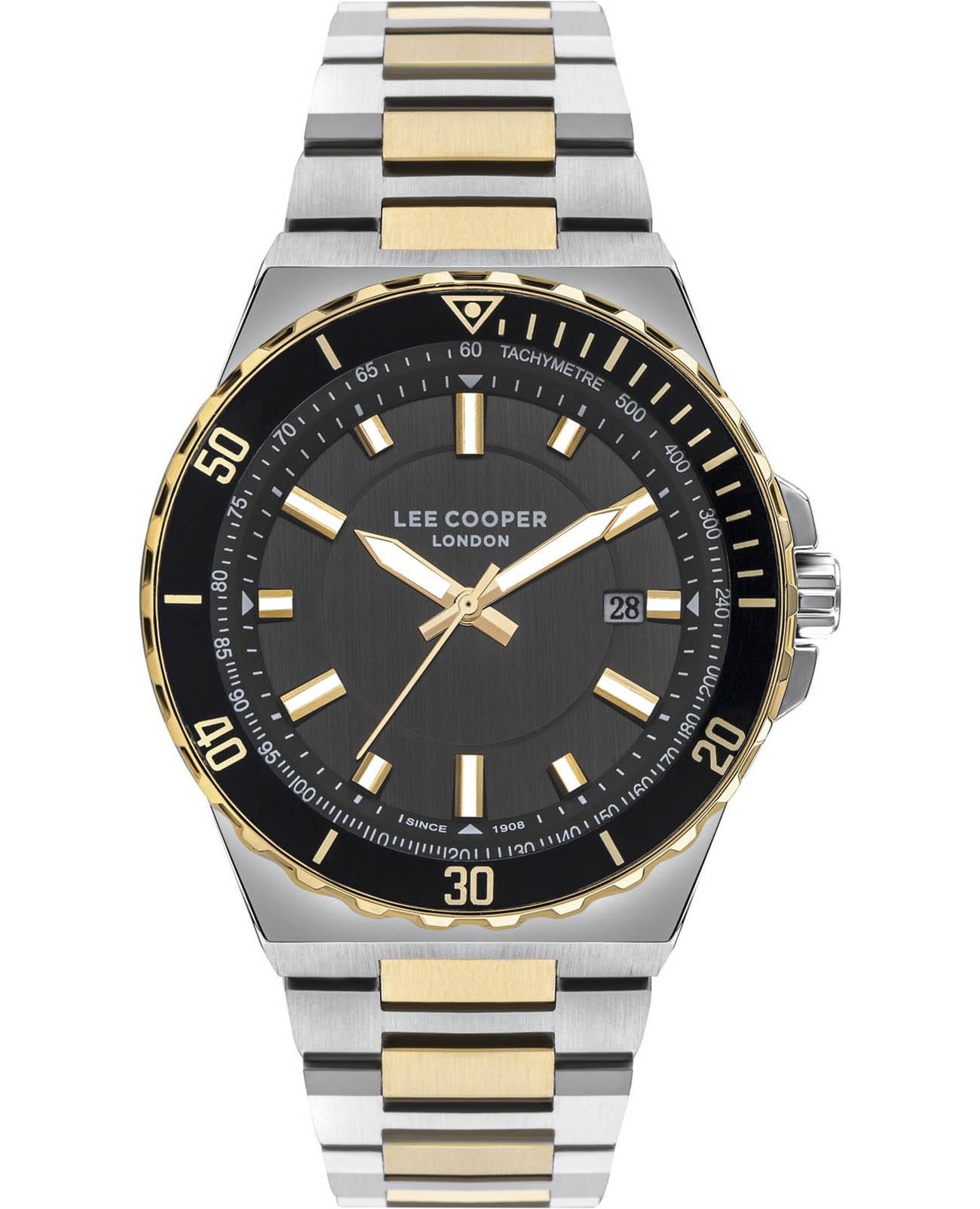 Lee Cooper Lee Cooper LC07622.260  LC07622.260 кварцевые мужские часы черный циферблат, браслет нержавеющая сталь с ip-покрытием — вид спереди