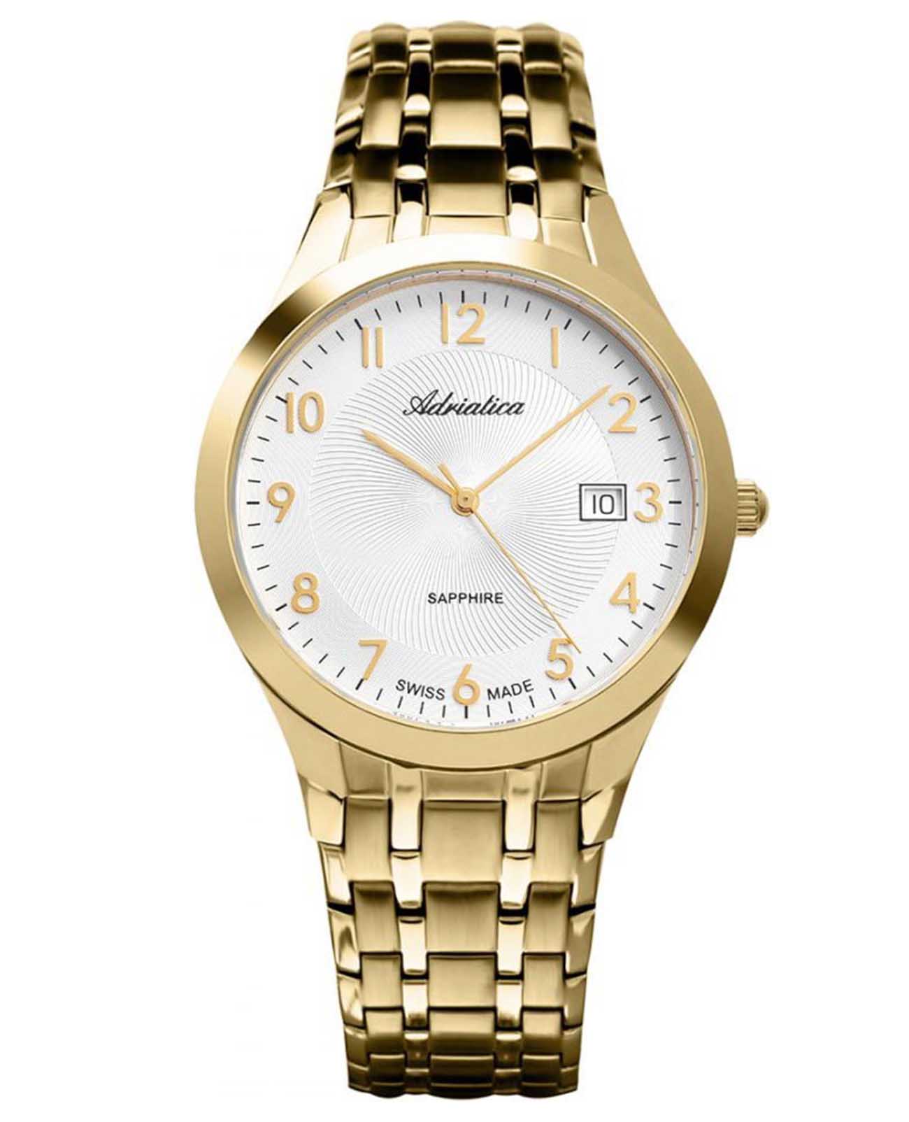 Adriatica Adriatica Twin A1236.1123Q  A1236.1123Q кварцевые мужские часы серебристый циферблат, браслет сталь c pvd покрытием — вид спереди