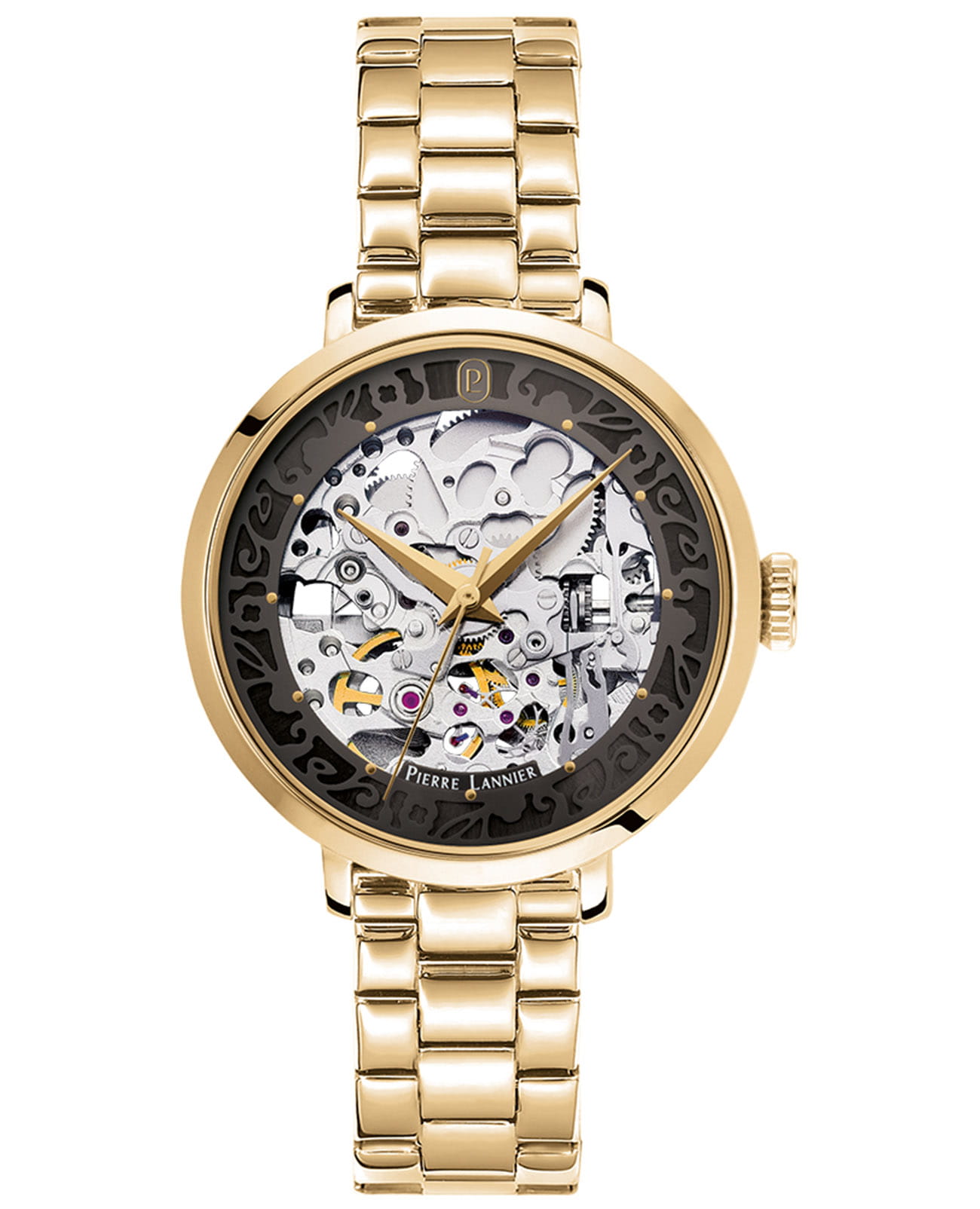 Pierre Lannier Pierre Lannier Automatic 142G532  142G532 механические женские часы черный циферблат, браслет нержавеющая сталь с pvd-покрытием — вид спереди