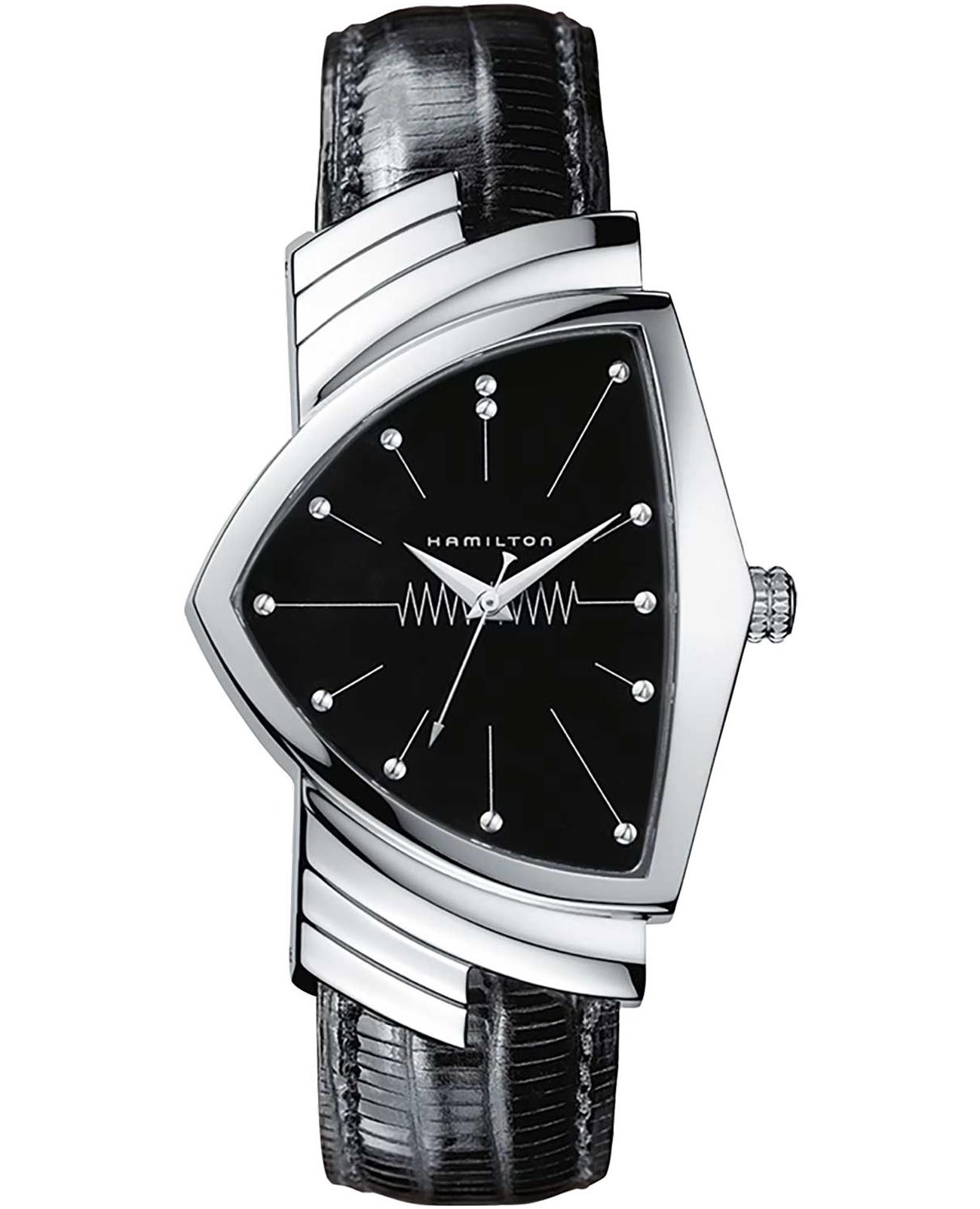 Hamilton Hamilton Ventura H24411732  H24411732 кварцевые мужские часы черный циферблат, браслет кожаный — вид спереди