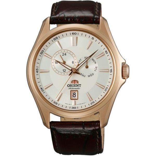 Orient Orient ET0R003W (FET0R003W)  FET0R003W механические мужские часы белый циферблат, браслет кожа + текстиль — вид спереди