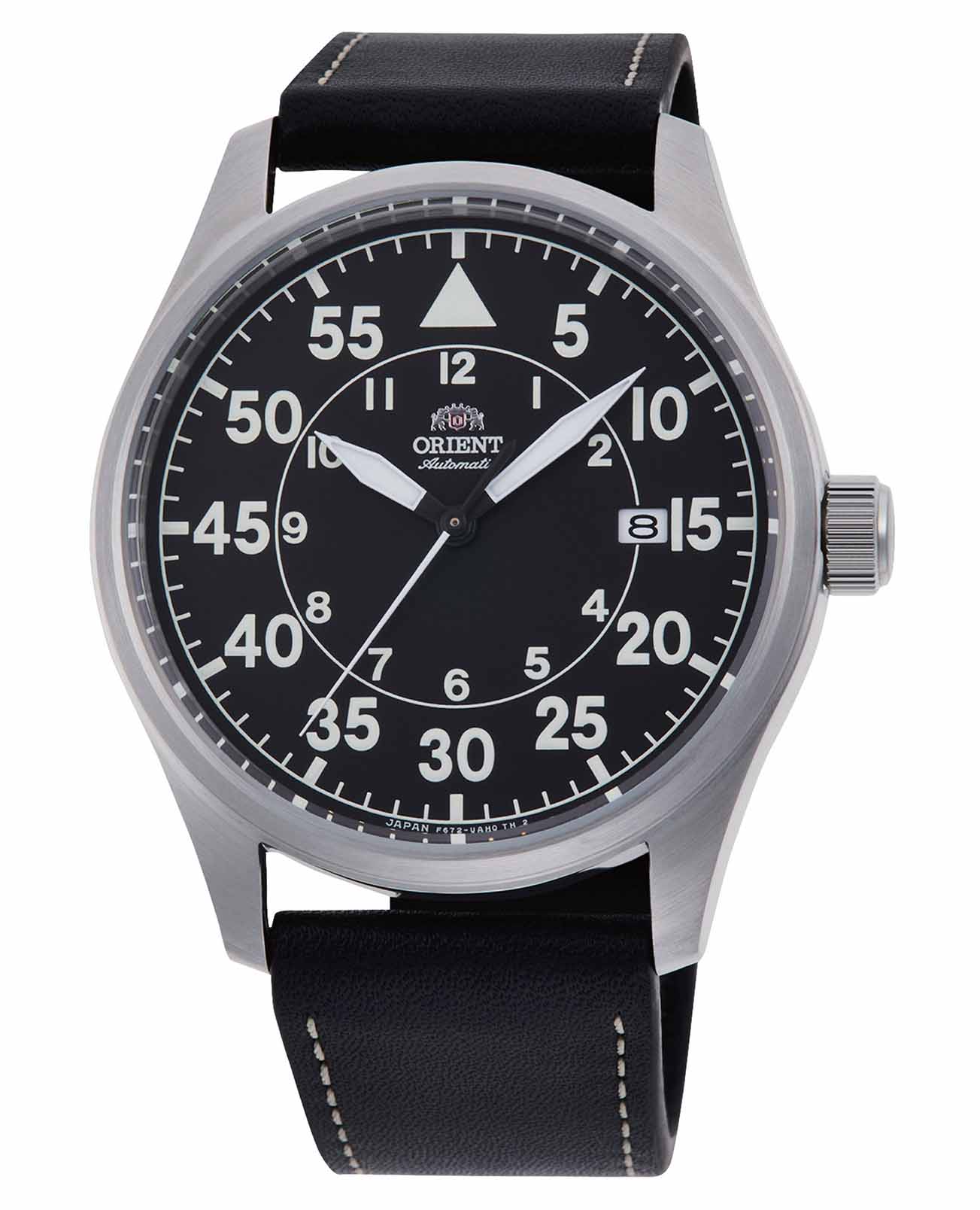 Orient Orient RA-AC0H03B1 (RN-AC0H03B)  RA-AC0H03B механические мужские часы черный циферблат, браслет кожаный — вид спереди