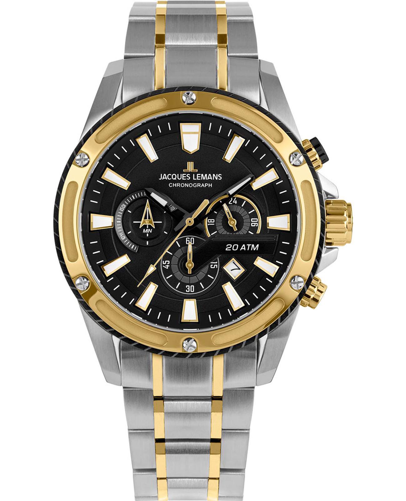 Jacques Lemans Jacques Lemans Liverpool 1-2141i  1-2141i кварцевые мужские часы черный циферблат, браслет нержавеющая сталь с pvd-покрытием — вид спереди