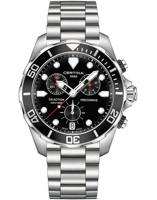 Certina Certina DS Action Chronograph C032.417.11.051.00 DS Action C0324171105100 кварцевые мужские часы черный циферблат, браслет нержавеющая сталь — вид спереди