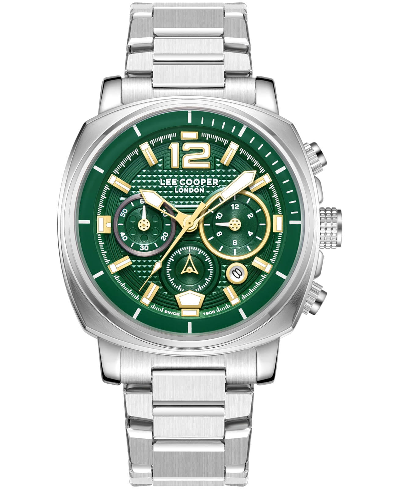 Lee Cooper Lee Cooper LC08194.370  LC08194.370 кварцевые мужские часы зеленый циферблат, браслет нержавеющая сталь — вид спереди
