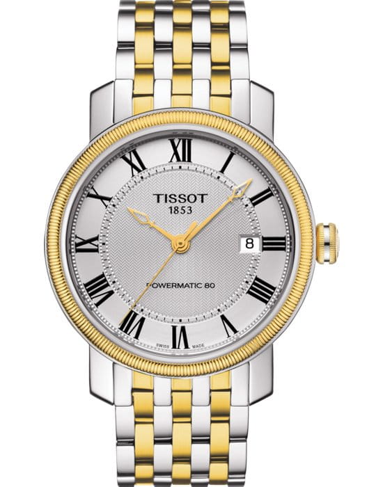 Tissot Tissot Bridgeport Powermatic 80 T097.407.22.033.00 Bridgeport T0974072203300 механические мужские часы белый циферблат, браслет  — вид спереди
