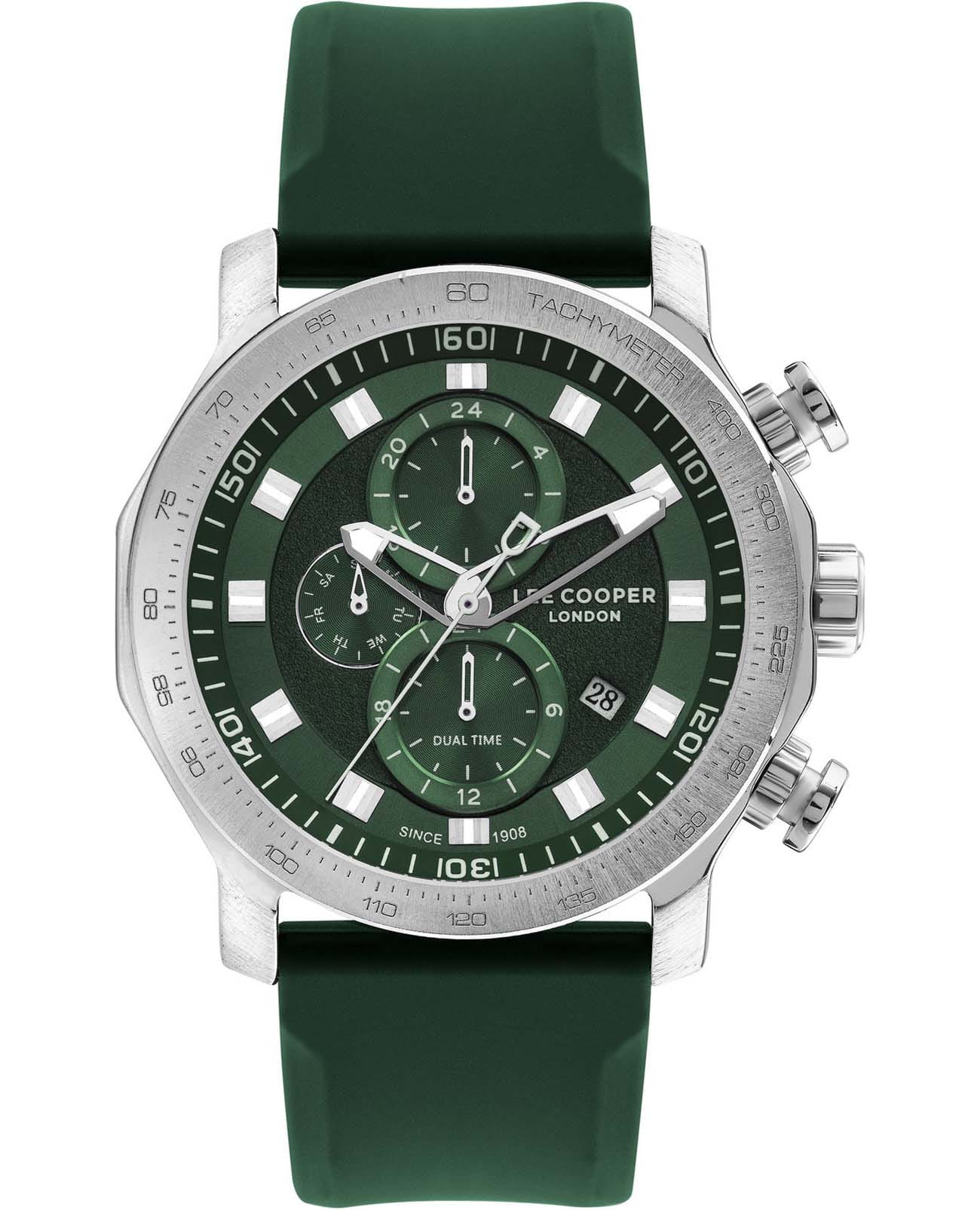 Lee Cooper Lee Cooper LC07631.377  LC07631.377 кварцевые мужские часы зеленый циферблат, браслет каучук — вид спереди