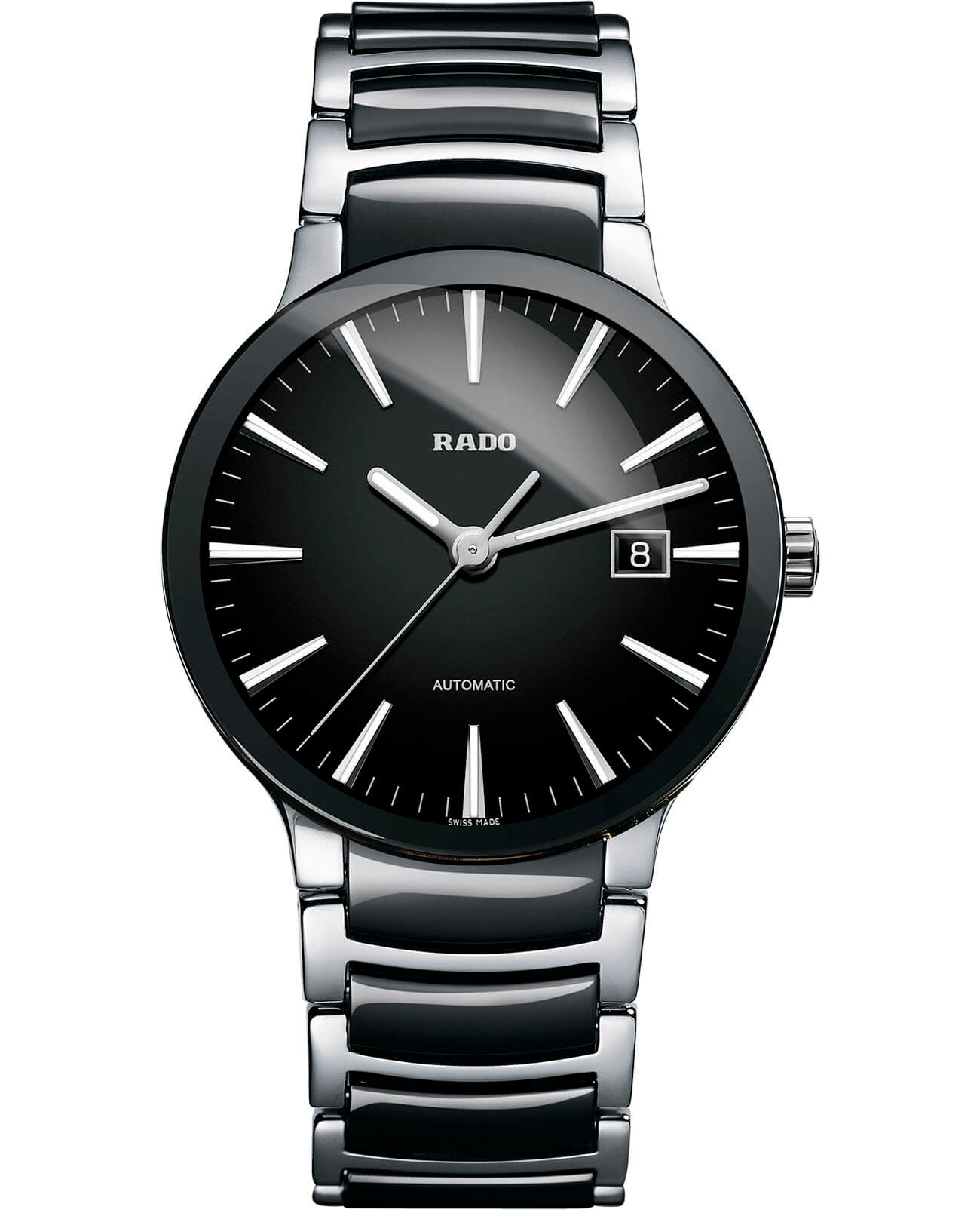Rado Rado Centrix Automatic R30941152 Automatic R30941152 механические мужские часы черный циферблат, браслет сталь + керамические вставки — вид спереди