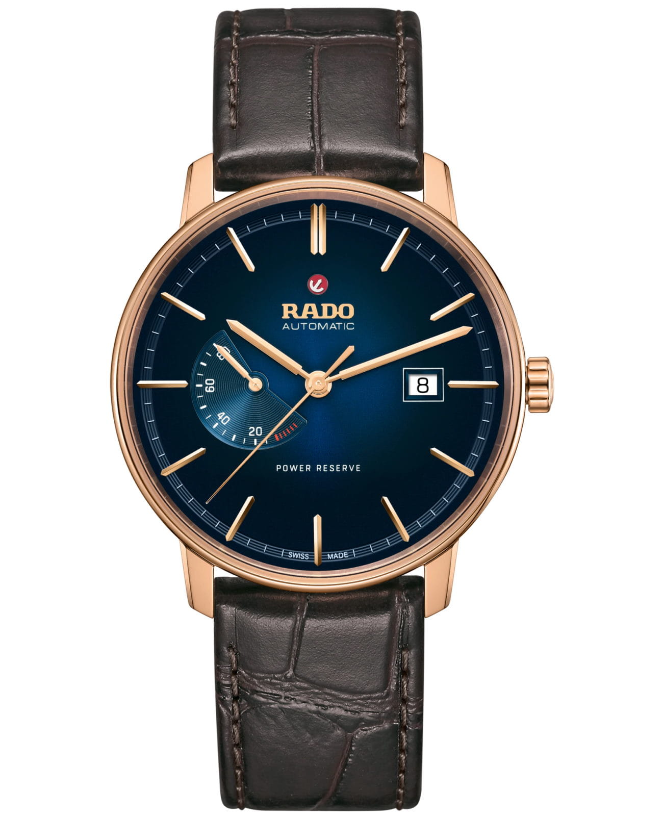 Rado Rado Coupole Classic Automatic Power Reserve R22879215 Classic R22879215 механические мужские часы синий циферблат, браслет кожаный — вид спереди