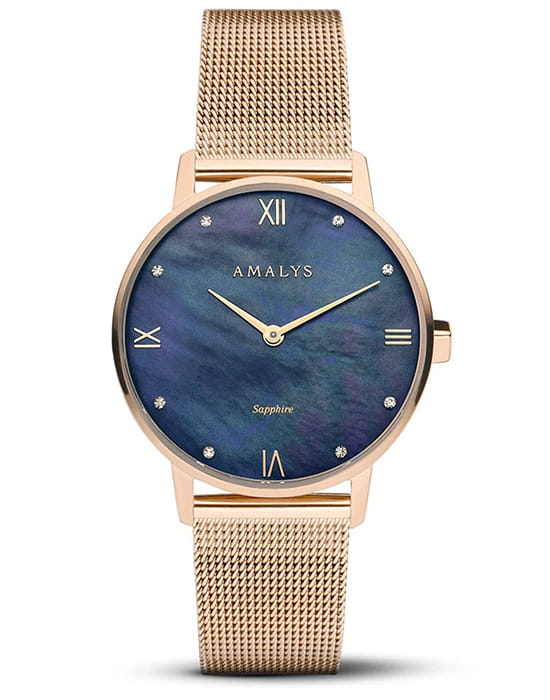 Amalys Amalys Kelly AMW-182  AMW-182 кварцевые женские часы синий циферблат, браслет нержавеющая сталь с pvd-покрытием — вид спереди