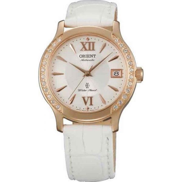 Orient Orient ER2E002W (FER2E002W)  FER2E002W механические женские часы белый циферблат, браслет кожа + текстиль — вид спереди