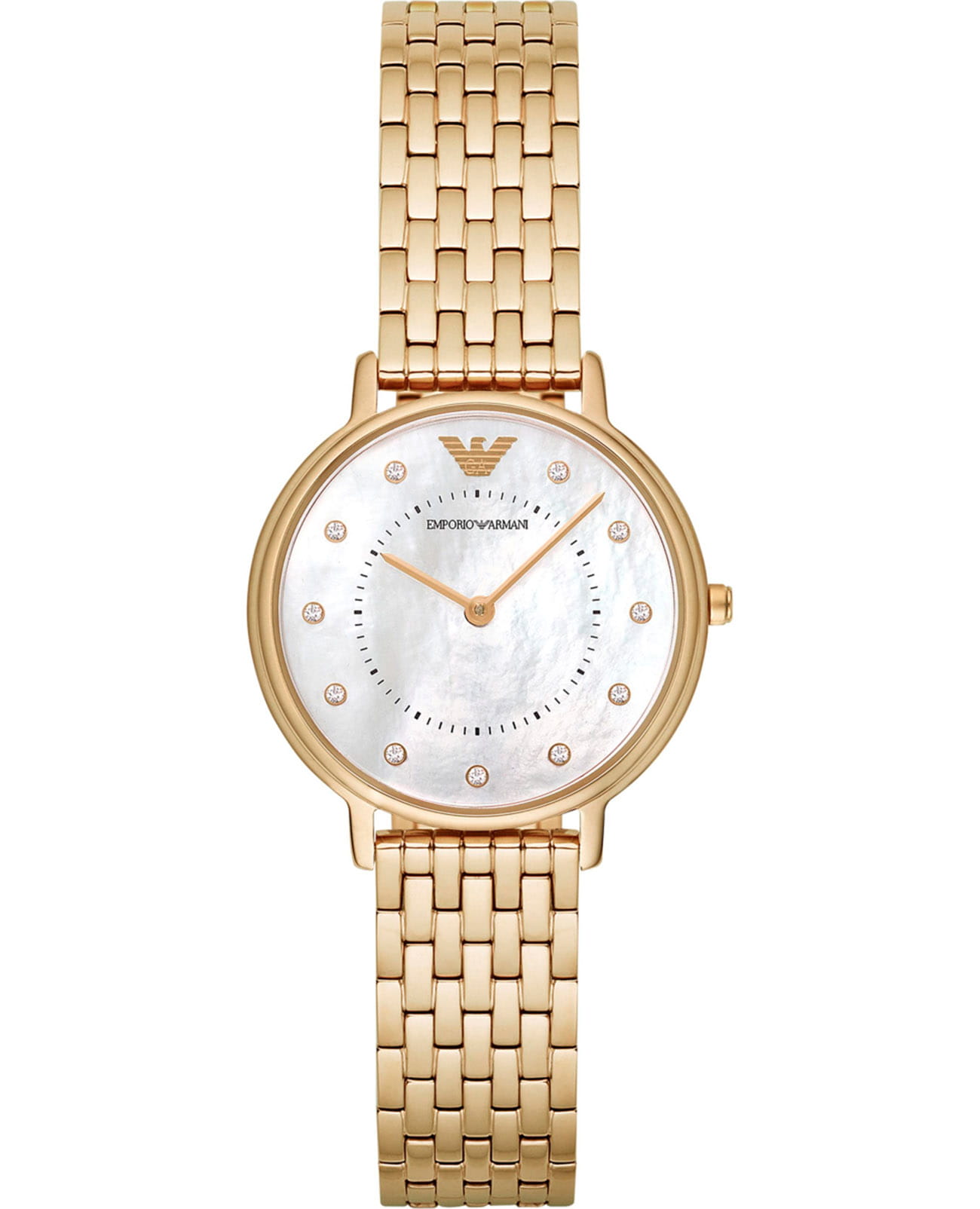 Emporio Armani Emporio Armani Kappa AR11007  AR11007 кварцевые женские часы перламутровый циферблат, браслет нержавеющая сталь с pvd-покрытием — вид спереди