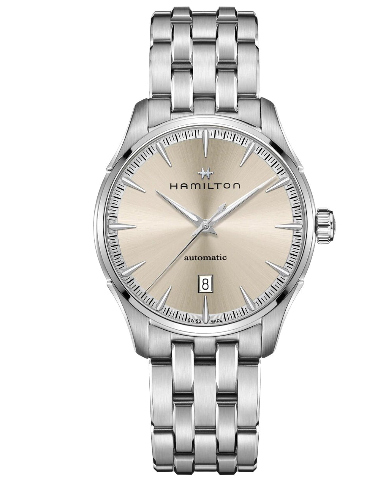 Hamilton Hamilton Jazzmaster Gents Auto H32475120  H32475120 механические мужские часы бежевый циферблат, браслет нержавеющая сталь — вид спереди