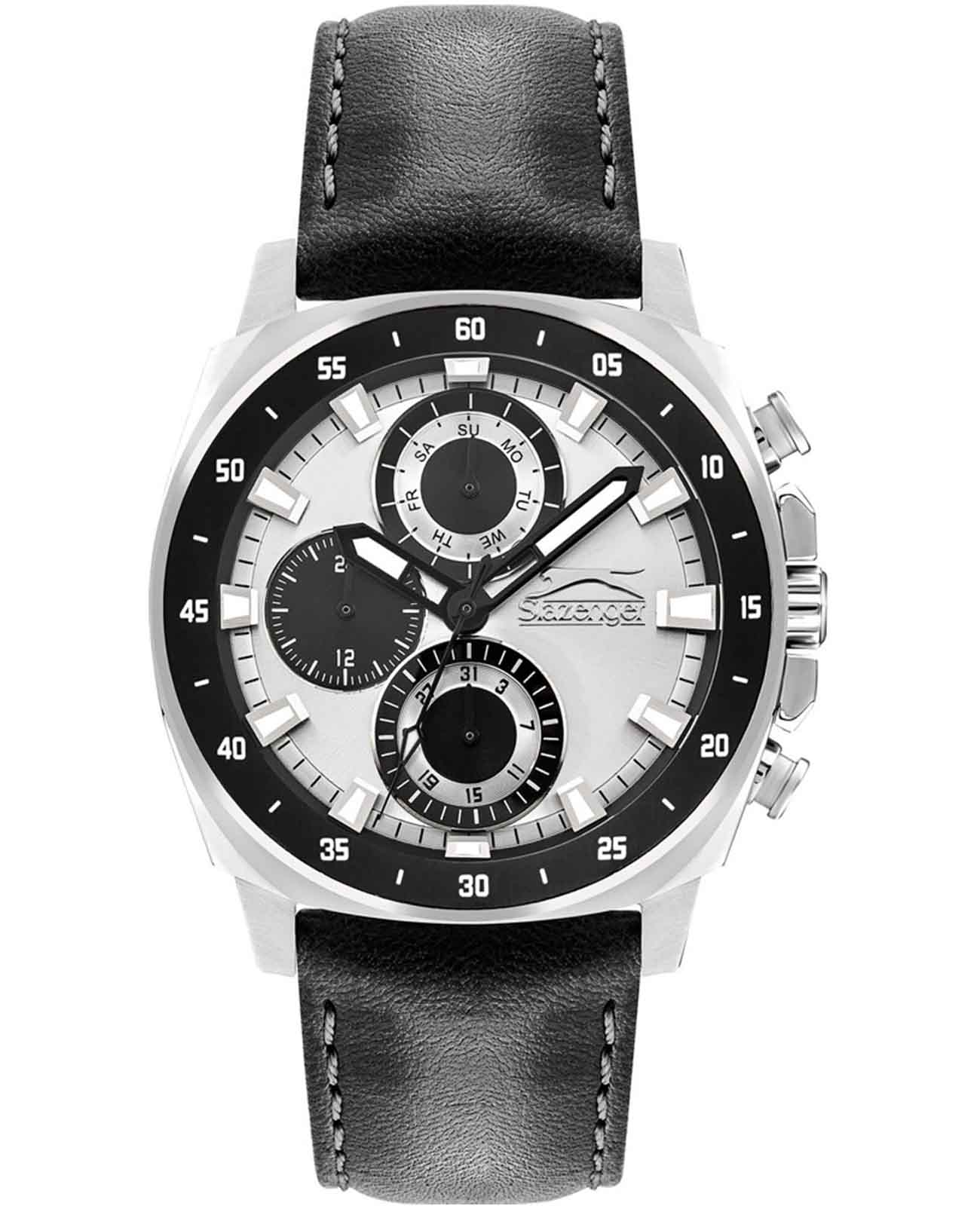 Slazenger Slazenger SL.09.2293.2.04  SL.09.2293.2.04 кварцевые мужские часы серебристый циферблат, браслет кожаный — вид спереди