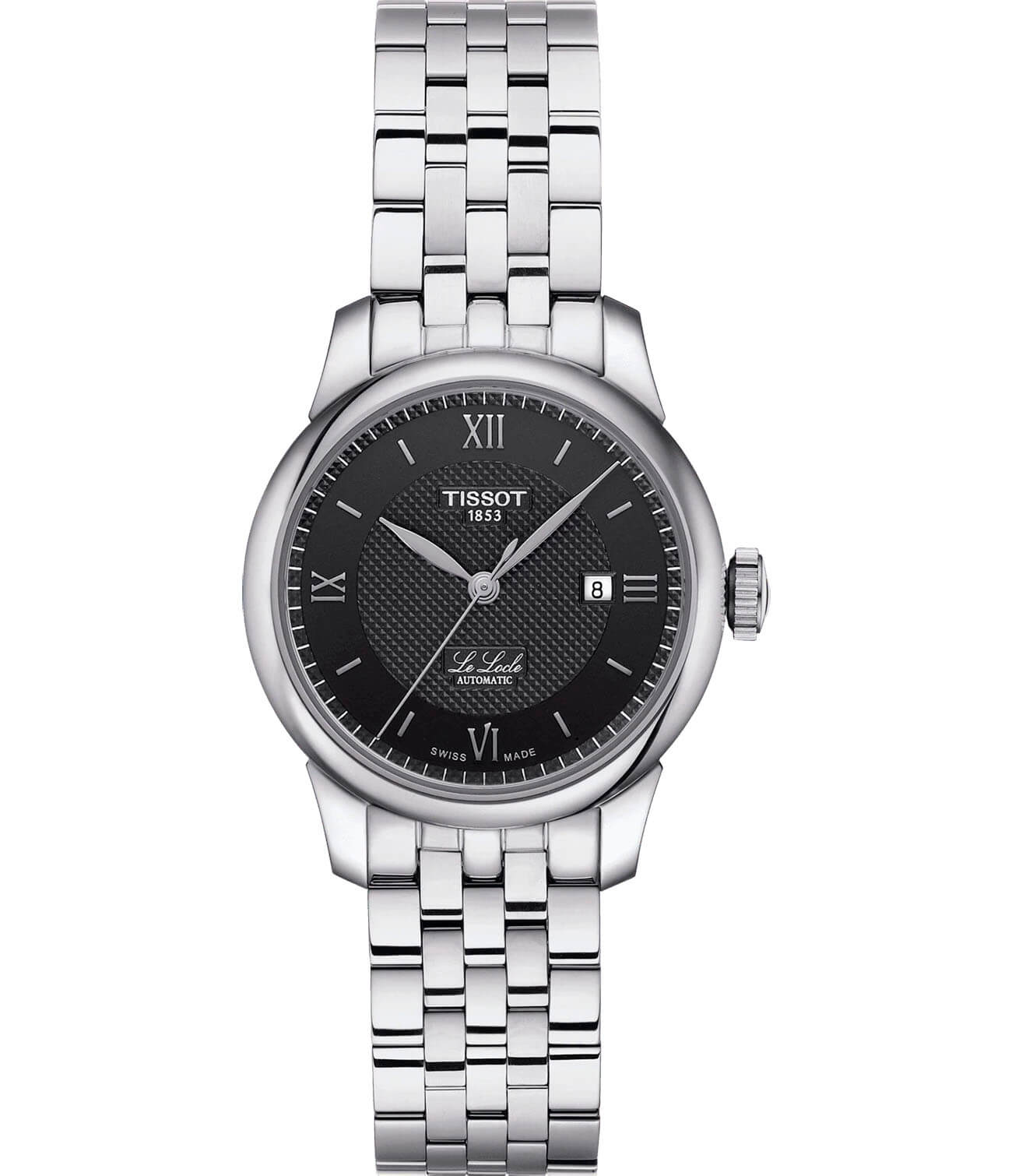 Tissot Tissot Le Locle Automatic Lady T006.207.11.058.00 Le Locle Automatic T0062071105800 механические женские часы черный циферблат, браслет нержавеющая сталь — вид спереди