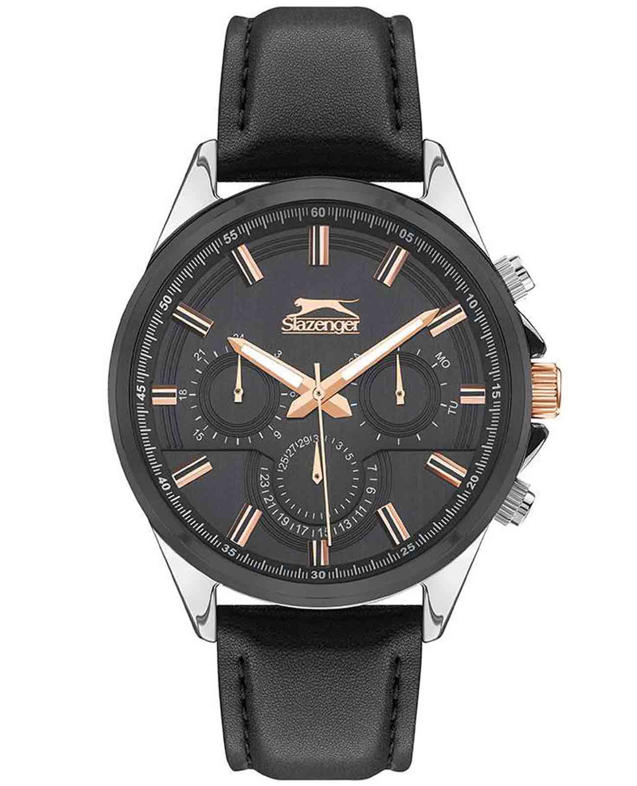 Slazenger Slazenger SL.09.2067.2.01  SL.09.2067.2.01 кварцевые мужские часы черный циферблат, браслет кожаный — вид спереди