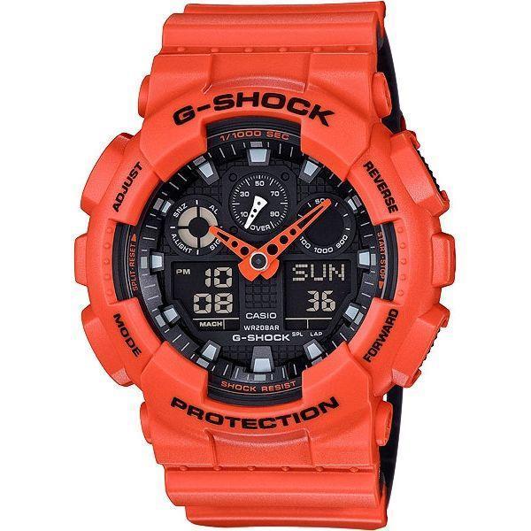Casio Casio G-Shock GA-100L-4A GA-100 GA-100L-4A электронные мужские часы черный циферблат, браслет пластик — вид спереди