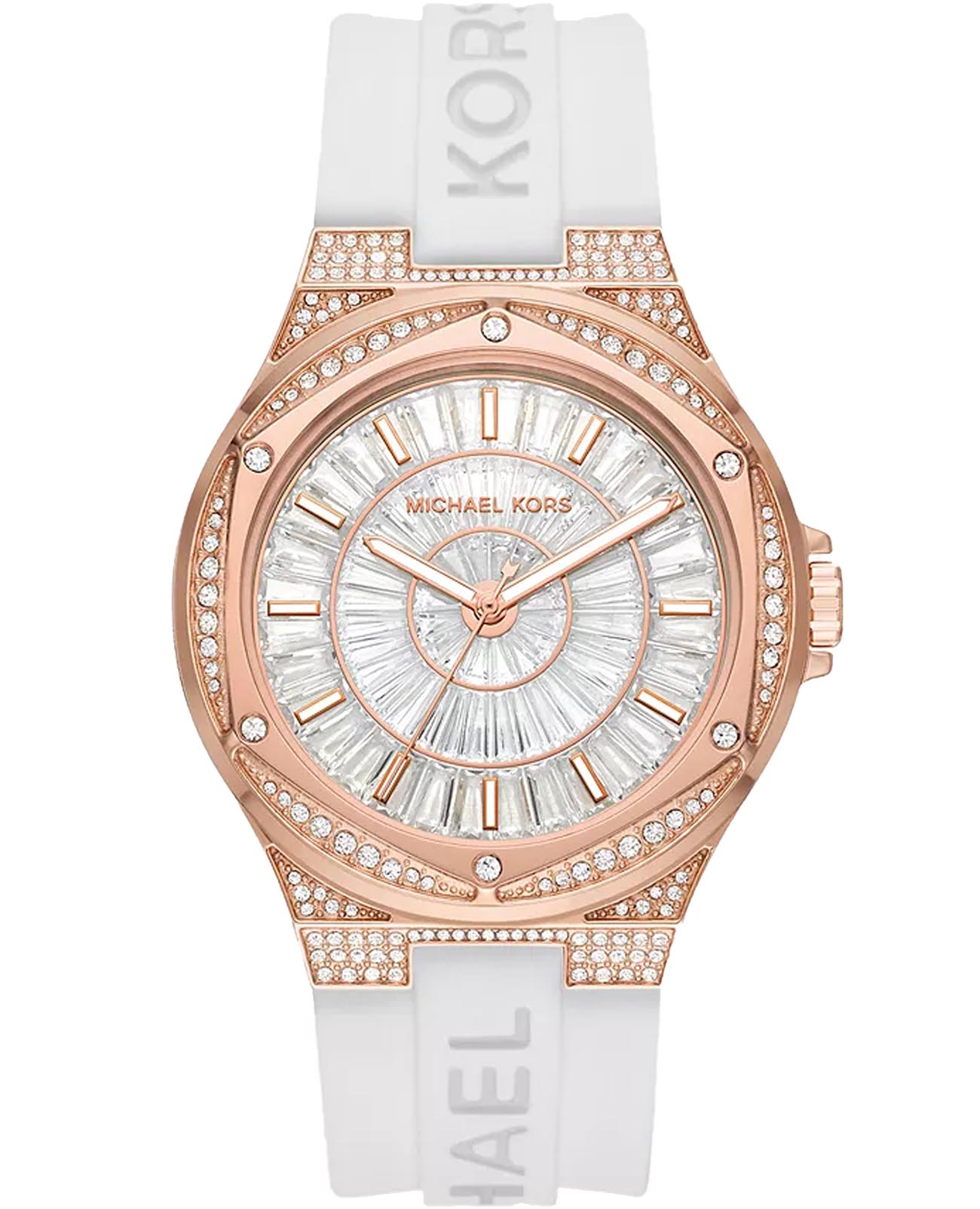 Michael Kors Michael Kors Lennox MK7248  MK7248 кварцевые женские часы серебристый циферблат, браслет силикон — вид спереди