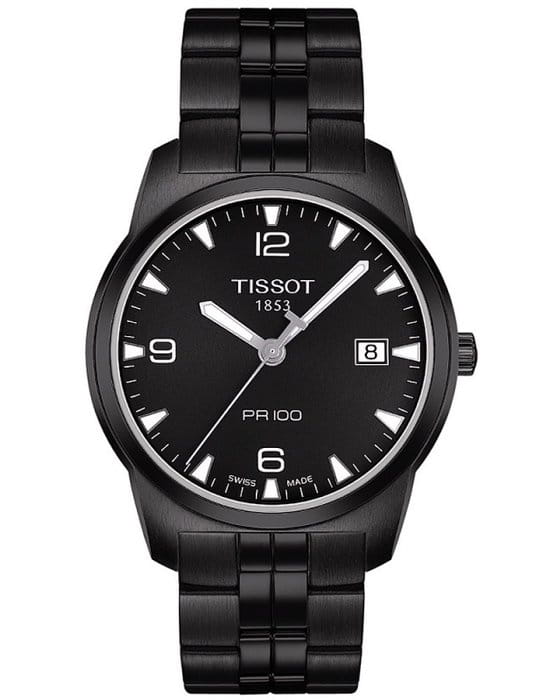 Tissot Tissot PR 100 T049.410.33.057.00 PR 100 T0494103305700 кварцевые мужские часы черный циферблат, браслет  — вид спереди