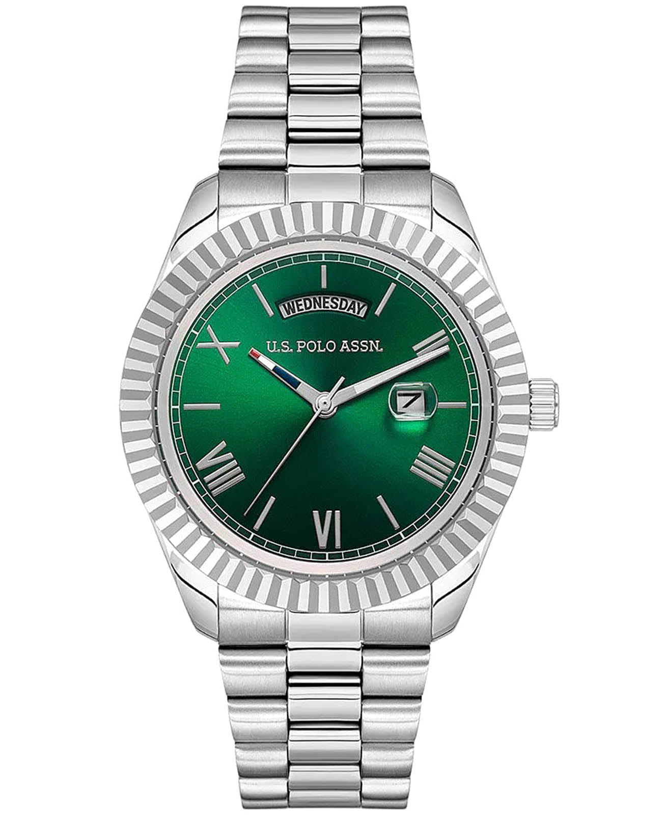 U.S. Polo Assn. U.S. Polo Assn. Fundamental USPA1100B-04  USPA1100B-04 кварцевые мужские часы зеленый циферблат, браслет нержавеющая сталь — вид спереди