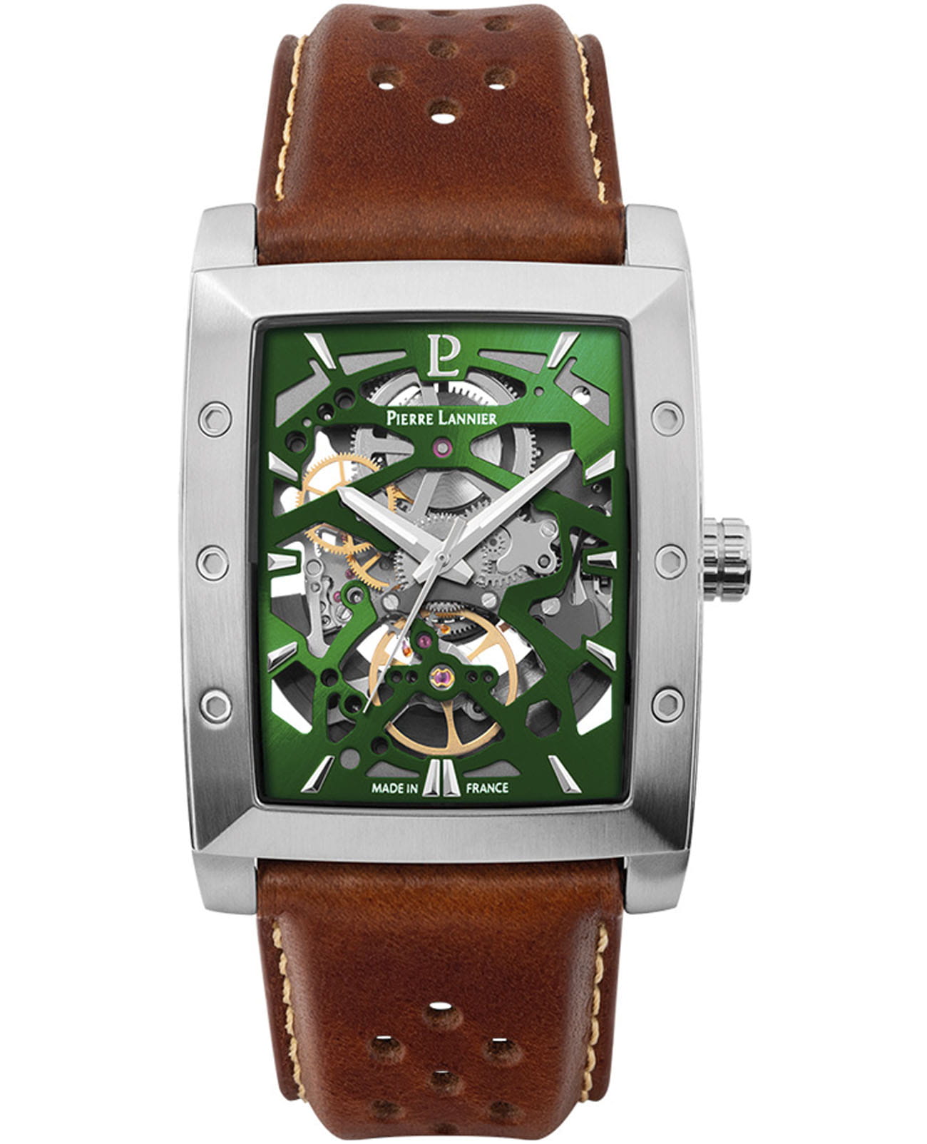 Pierre Lannier Pierre Lannier Hector 342A174  342A174 механические мужские часы зеленый циферблат, браслет кожаный — вид спереди