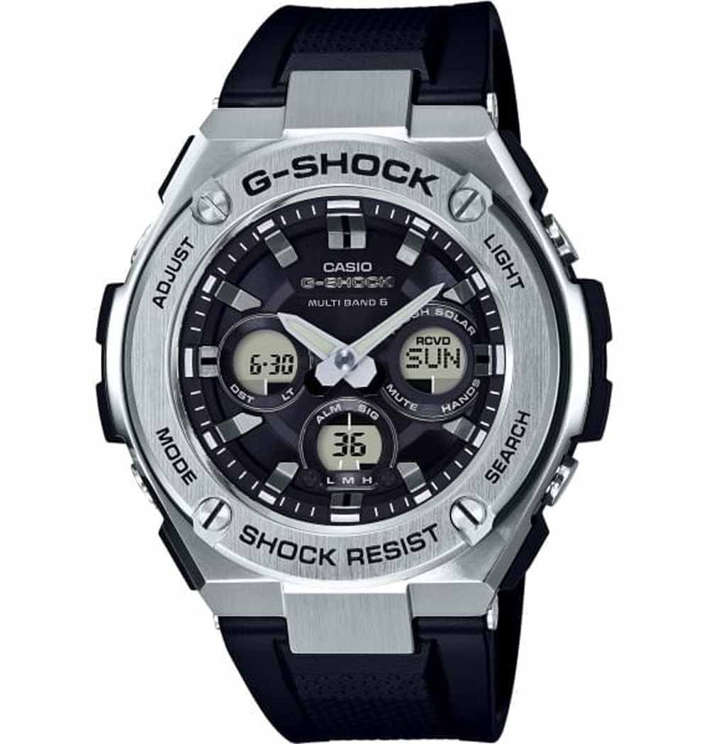 Casio Casio G-Shock GST-W310-1A GST G-Steel GST-W310-1A электронные мужские часы черный циферблат, браслет пластик — вид спереди