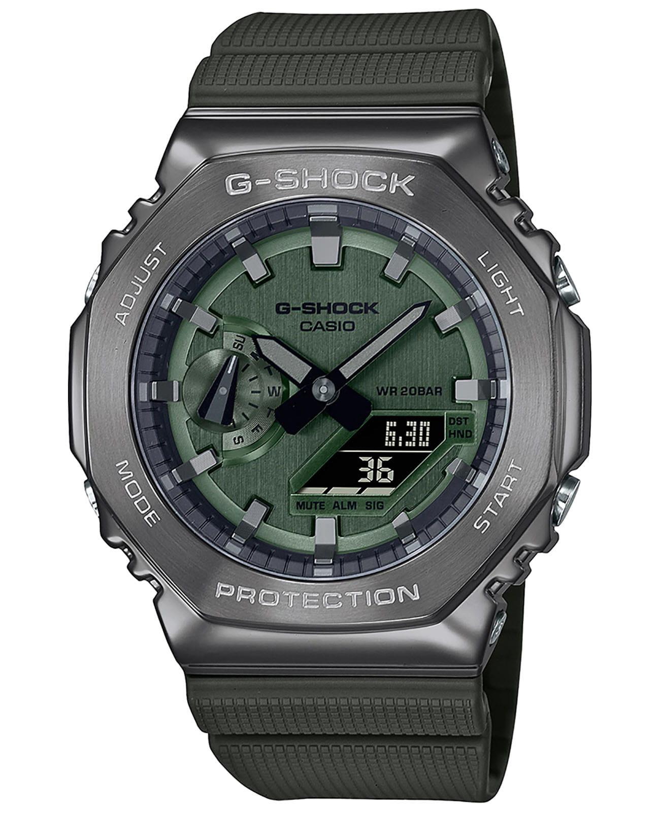Casio Casio G-Shock GM-2100B-3AER (GM-2100B-3ADR) GM GM-2100B-3AER электронные мужские часы зеленый циферблат, браслет полимер — вид спереди
