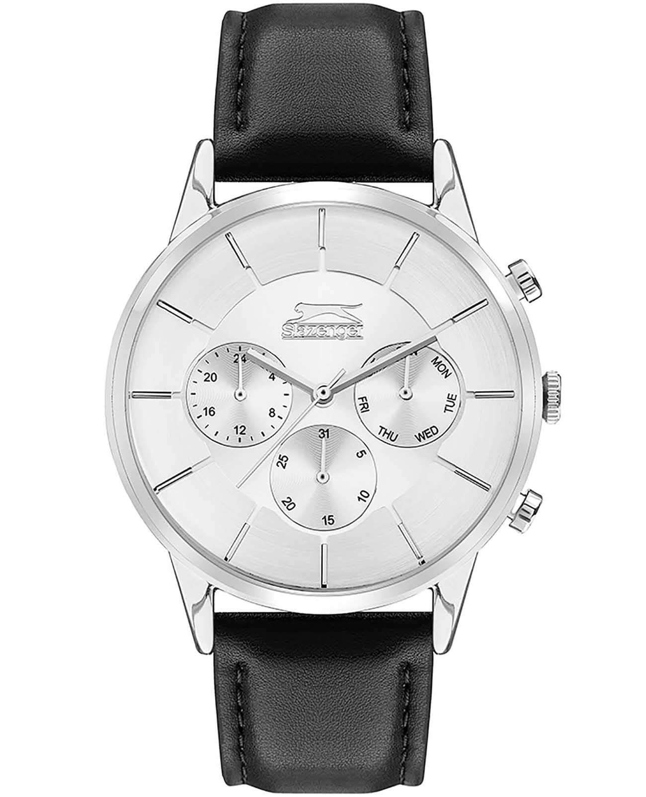 Slazenger Slazenger SL.09.2020.2.01  SL.09.2020.2.01 кварцевые мужские часы серебристый циферблат, браслет кожаный — вид спереди